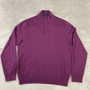 Boss Hugo Boss Sweater Mens L Wool Cotton‎ Mock Neck 1/4 Zip Pullover Purple EUC